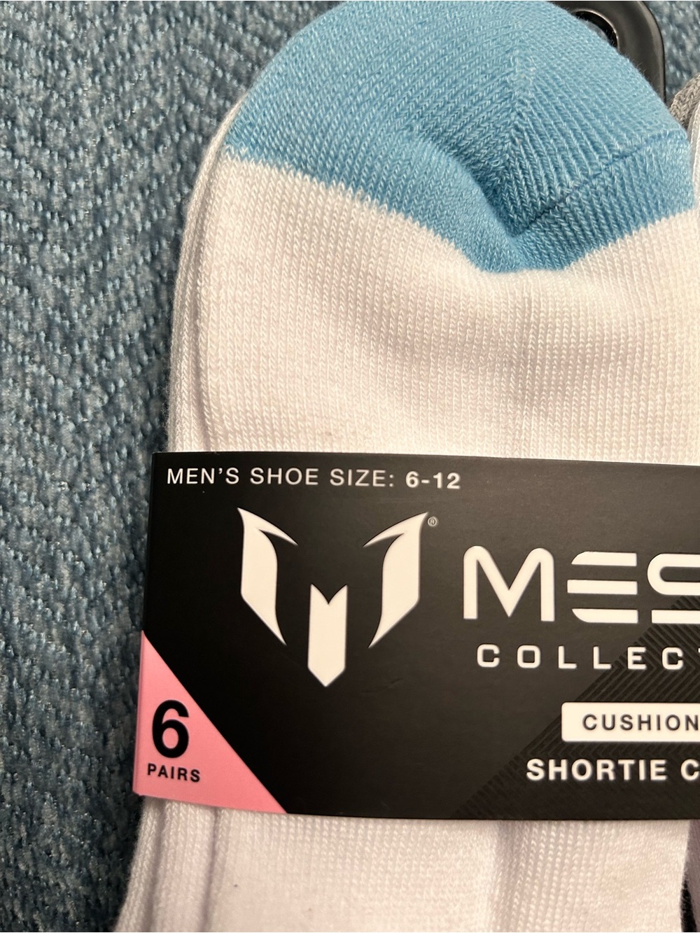 Messi Collection Men’s White Cushioned Shortie Socks with Light Blue Accents - Picture 3 of 3